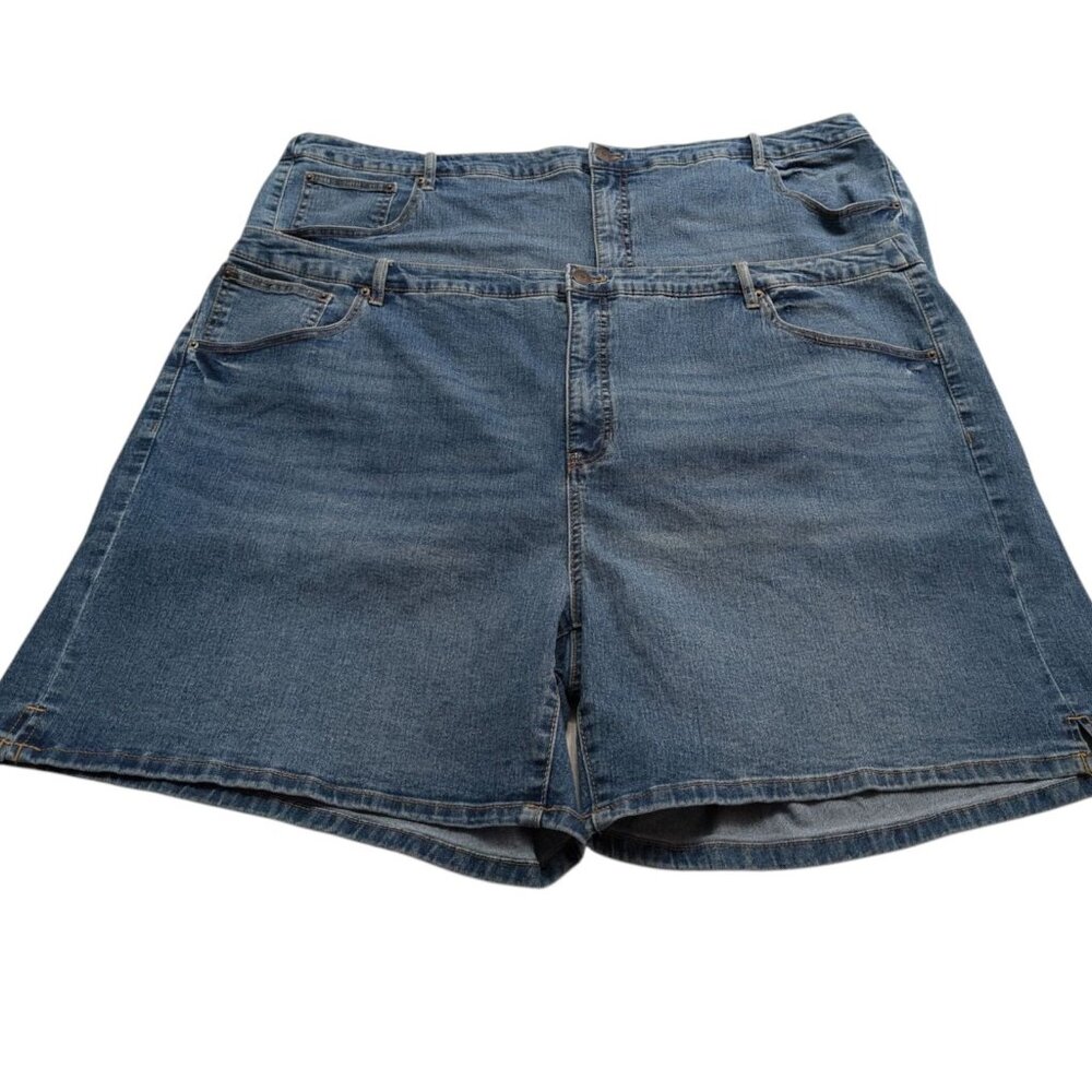 Terra Sky 4x 28w 30w blue denim jean shorts elastic back‎ waist zip button lot 2